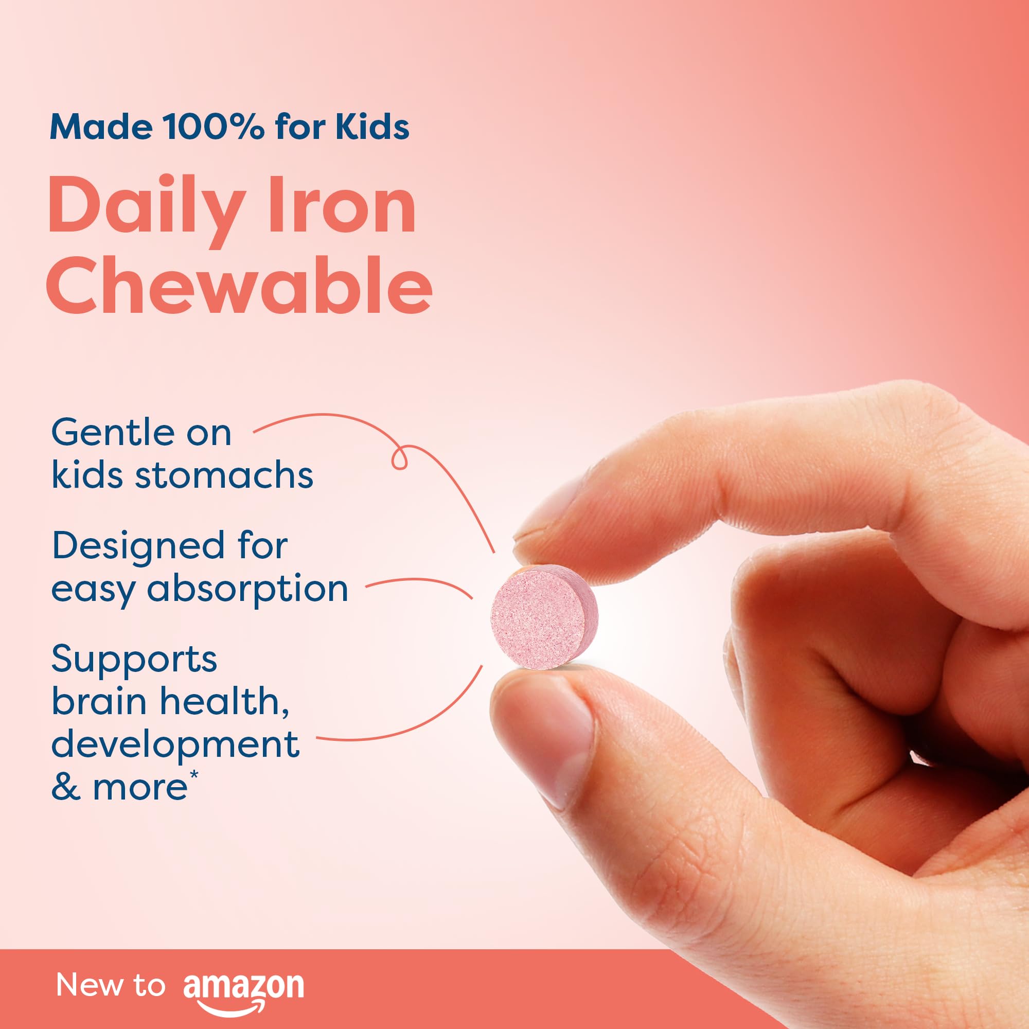Hiya Iron+ strawberry chewables close-up showing tasty, kid-friendly flavor
