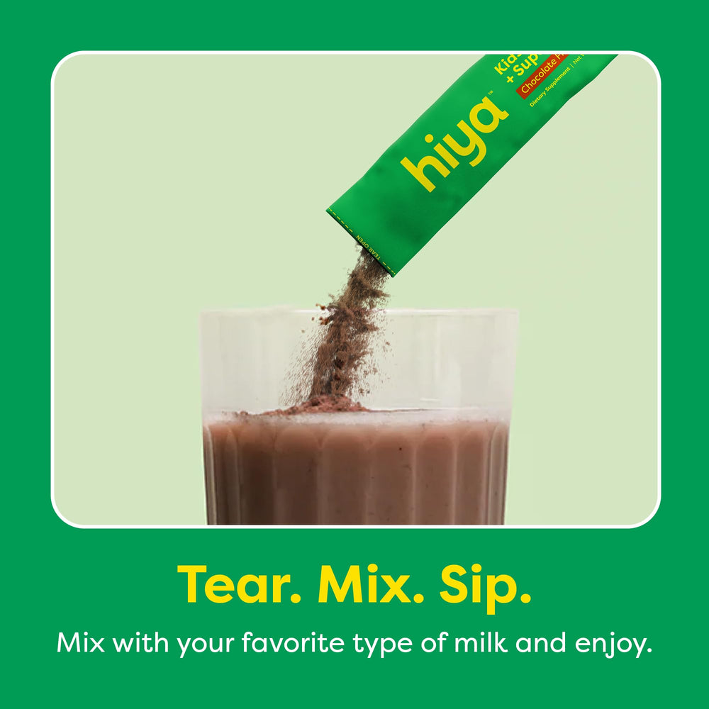 HIYA Kids Greens Powder Sticks blends easily in a blender for shakes.
