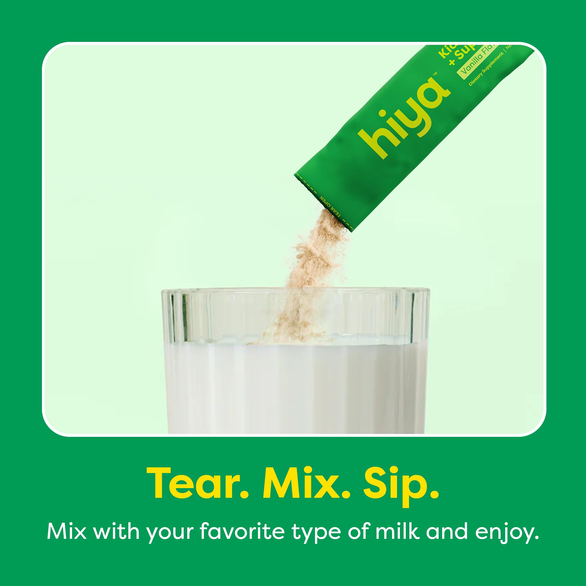 HIYA scoop measuring a serving of greens powder for kids
