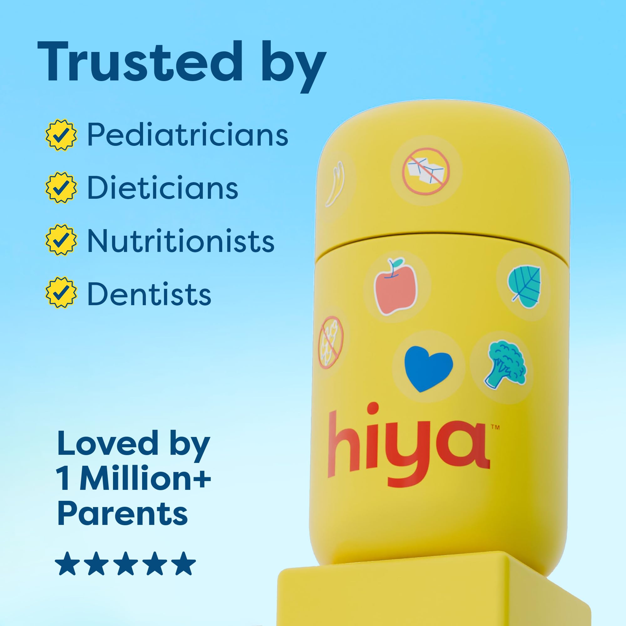 Hiya Kids Multivitamin bottle front view showcasing packaging and flavors.