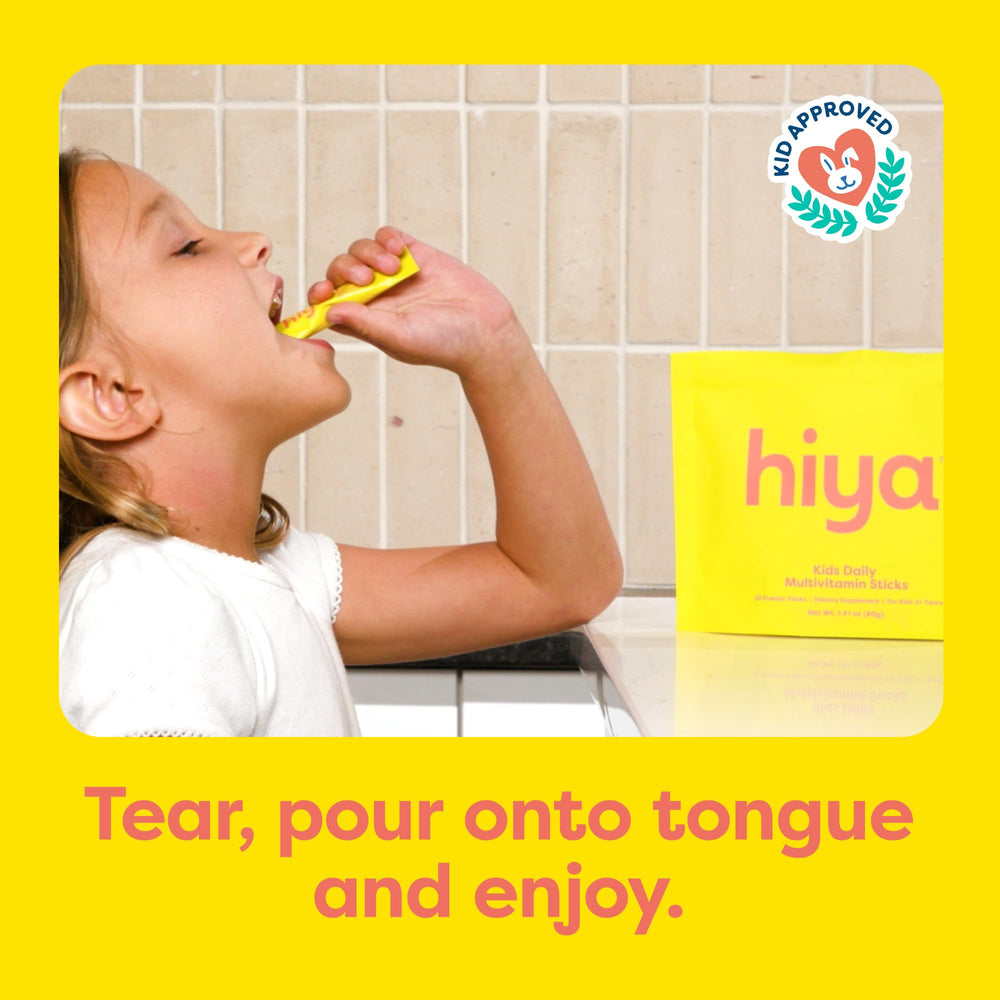 Hiya Kids Multivitamin flavor close-up highlighting monk fruit sweetness