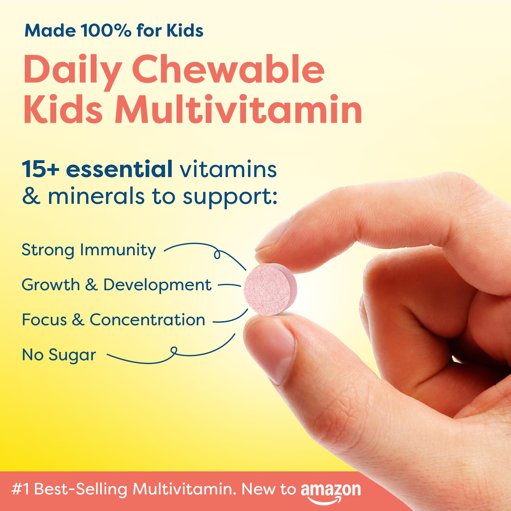 Hiya Kids Multivitamin tablets in hand for daily routine with kid-friendly size.