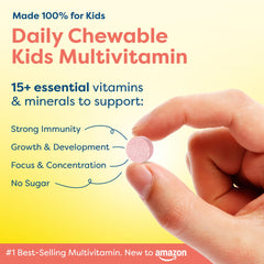 Hiya Kids Multivitamin tablets in hand for daily routine with kid-friendly size.