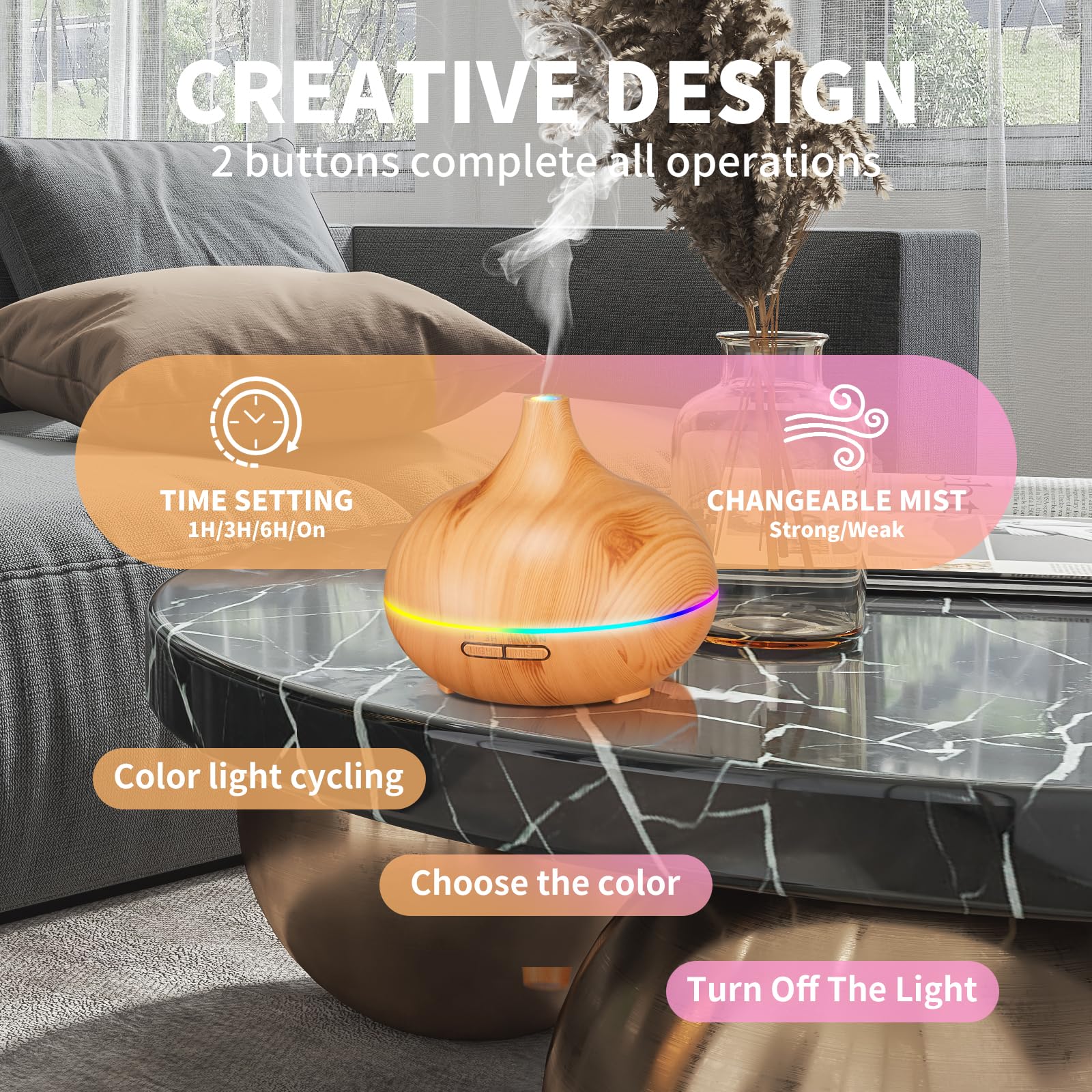 HLS diffuser provides seven backlit lighting scenes and soft mist