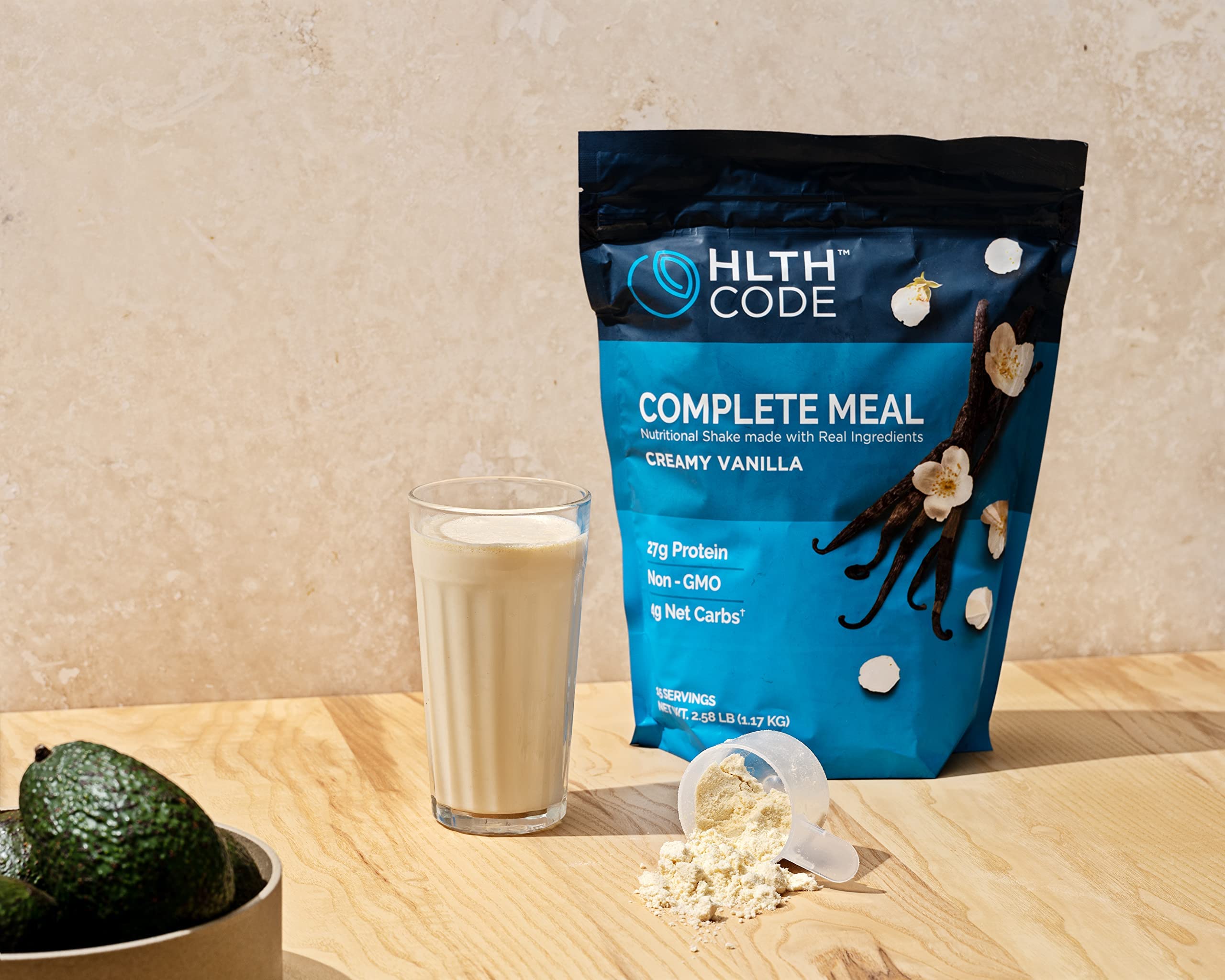 Close-up of creamy vanilla texture of HLTH CODE shake