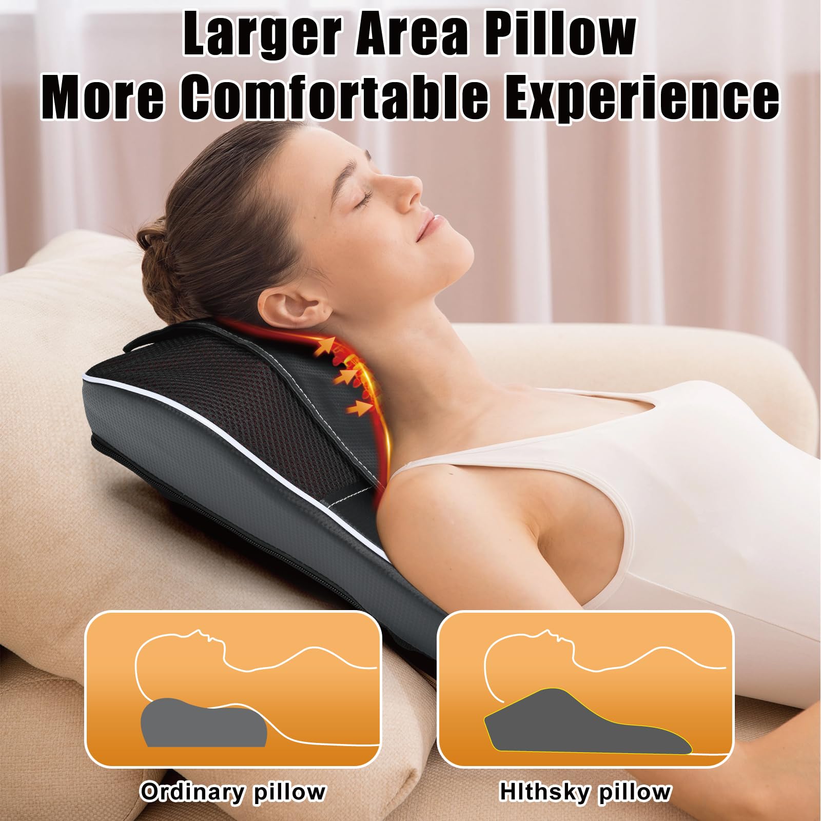 Hlthsky back massager with heat targets upper and lower back tension.
