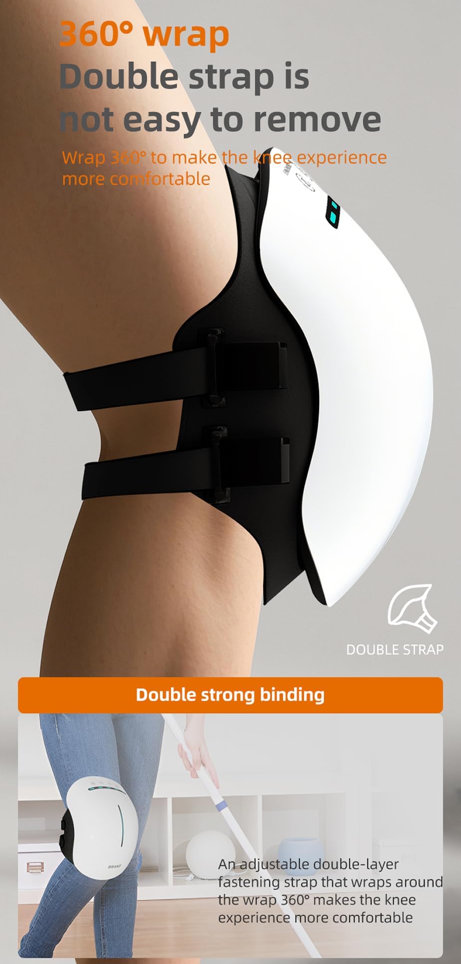HLTHZONE universal-fit wrap keeps massager in place during activity.