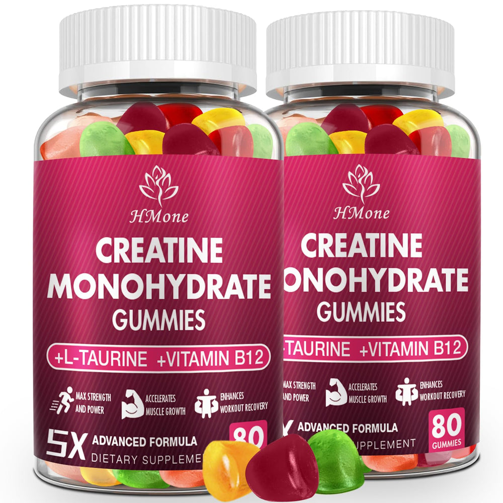 HMone Creatine Monohydrate Gummies in blueberry flavor bottle for convenient workout support