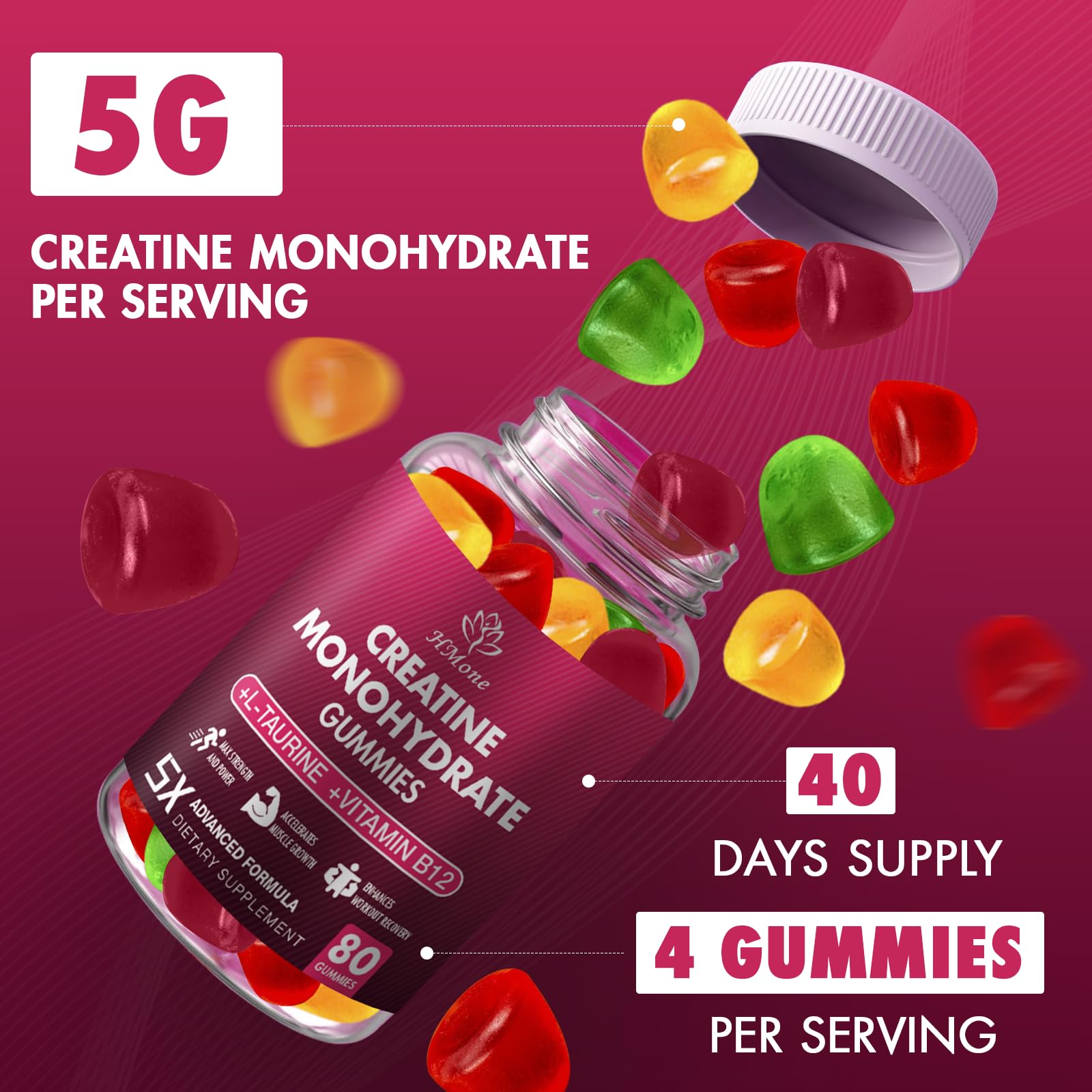 Open HMone bottle ready for a quick pre-workout gummy boost