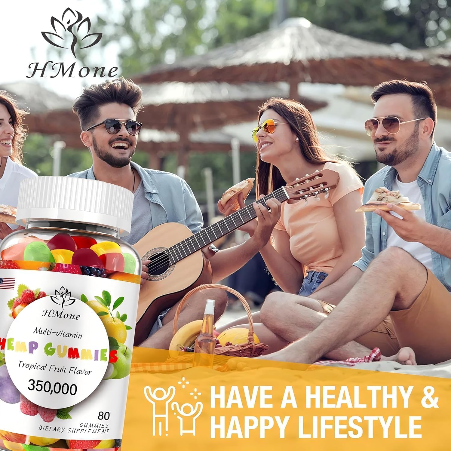 HMone hemp gummies packaging design showcases product and brand.