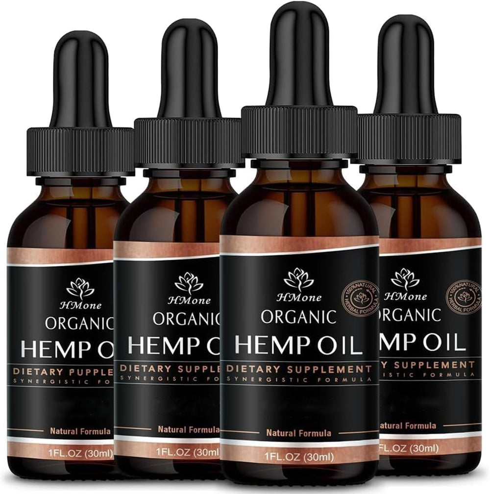 HMone Hemp Oil bottle showing CO2 extraction purity for daily balance.