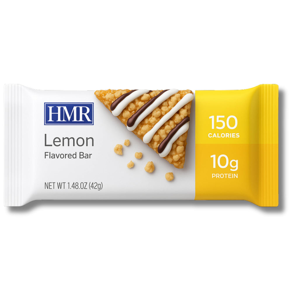 HMR Lemon Bar on a wood surface showcasing chewy texture for quick snacking