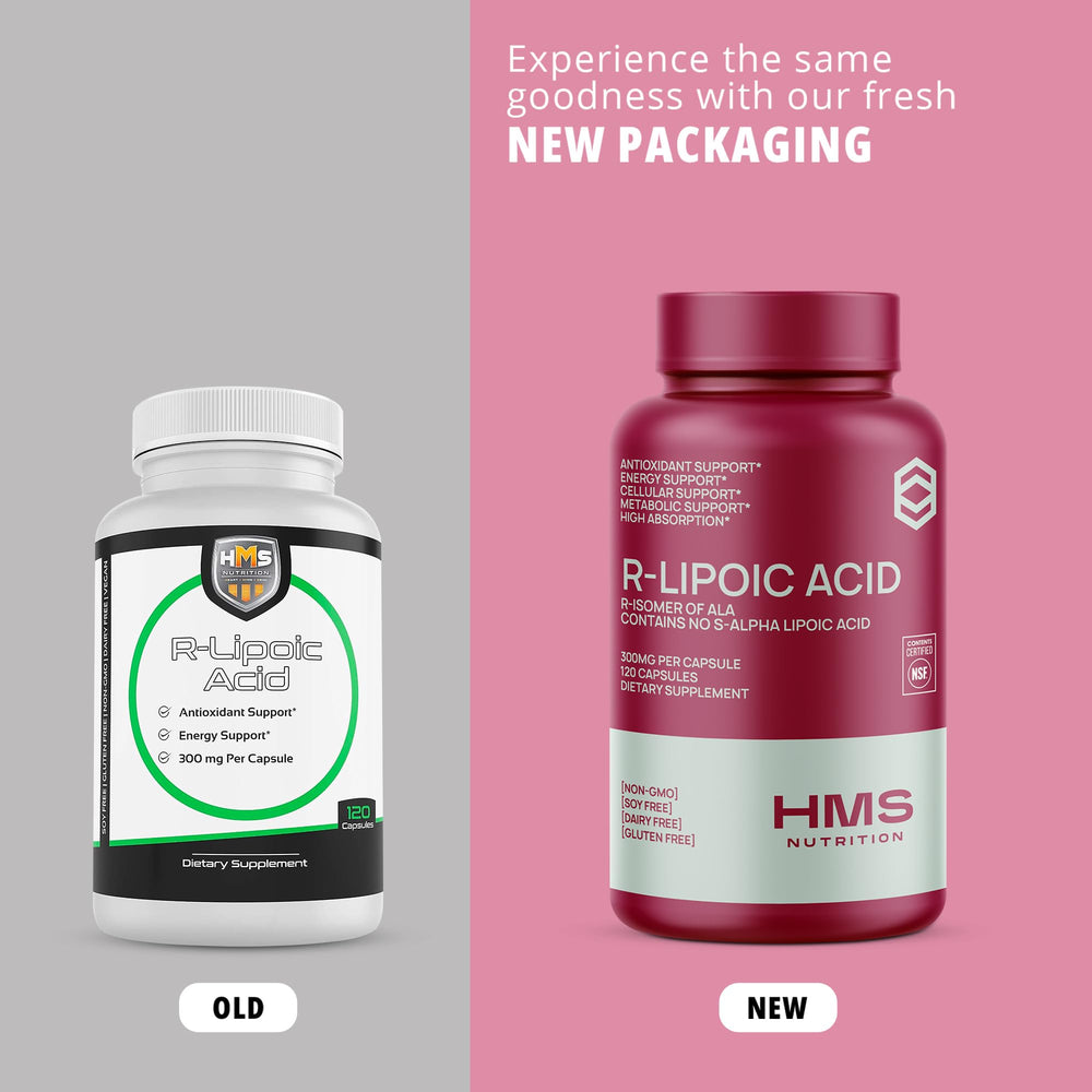 NSF certified seal on HMS Nutrition R-Lipoic Acid bottle