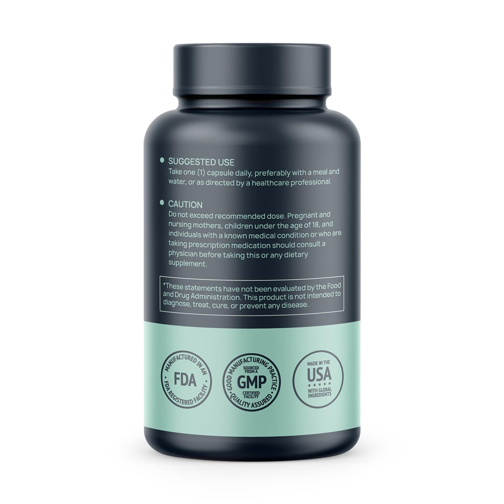 HMS Potent Trans-Pterostilbene capsules close-up, vegan and gluten-free.