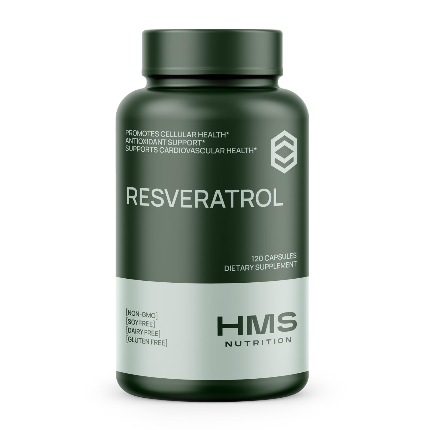 HMS Nutrition Resveratrol 1400mg bottle capsules for daily antioxidant support.
