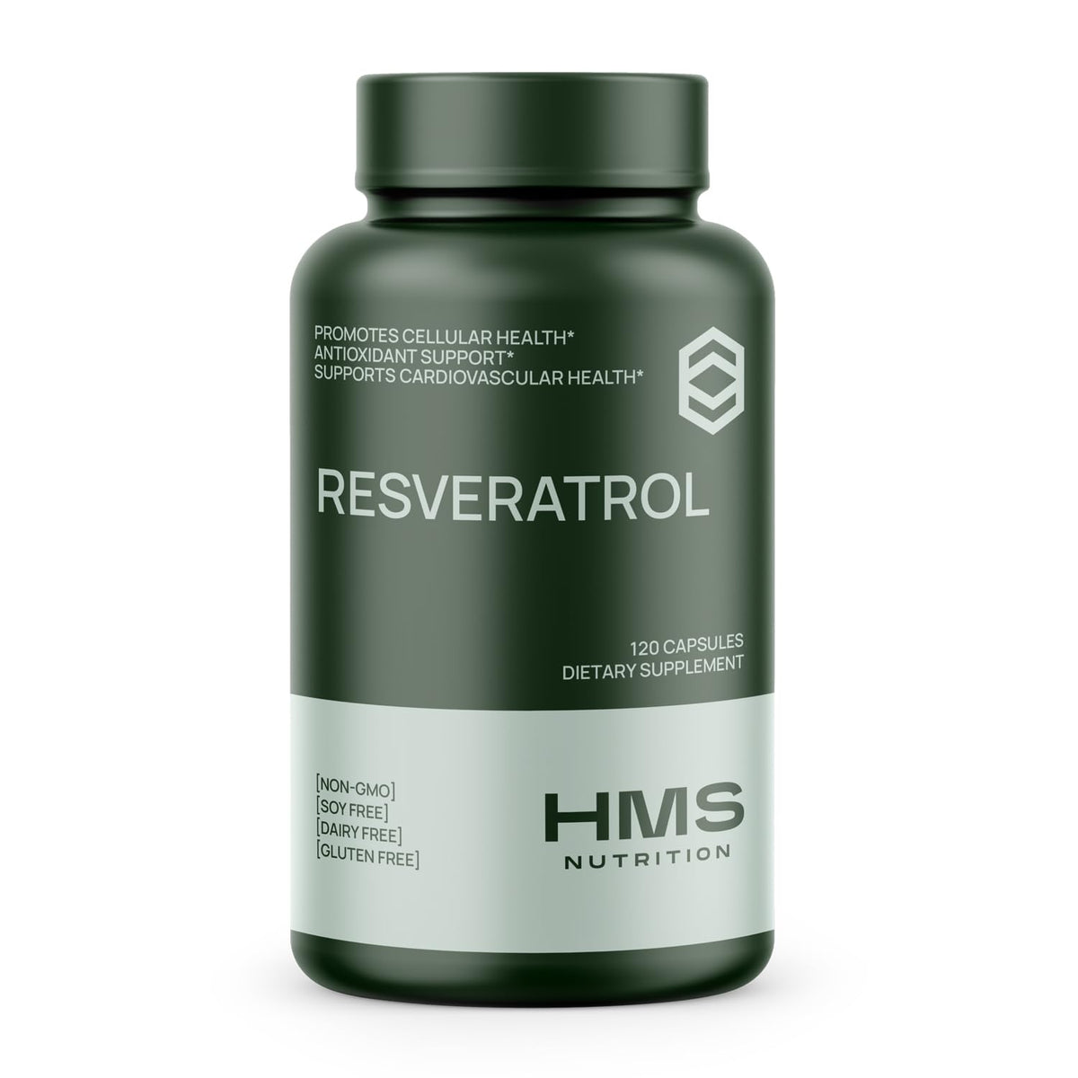 HMS Nutrition Resveratrol 1400mg bottle capsules for daily antioxidant support.