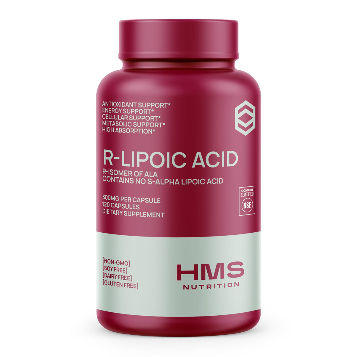 HMS Nutrition Stabilized R-Lipoic Acid 300mg bottle for daily energy support
