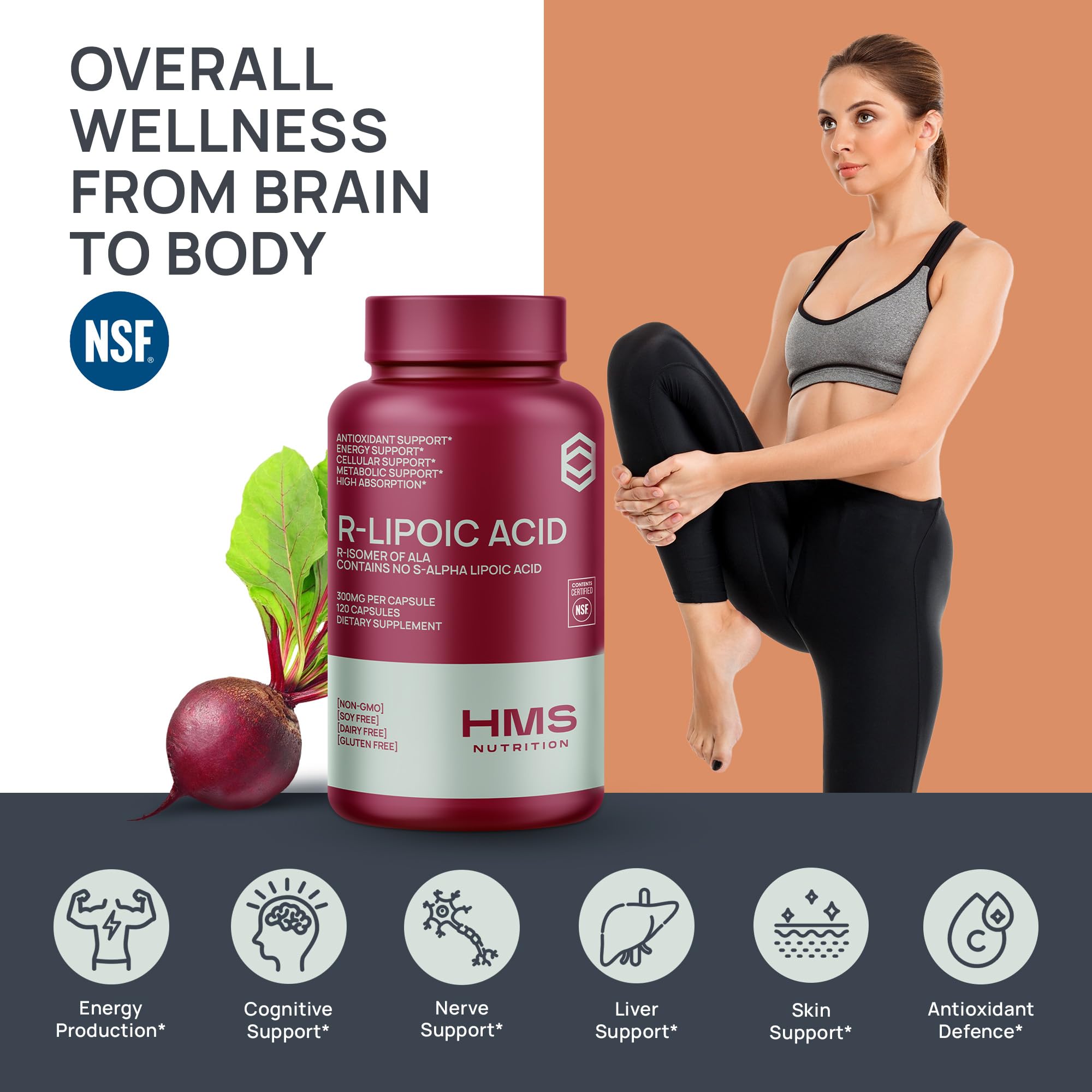 HMS Nutrition vegan and gluten free R-Lipoic Acid formula