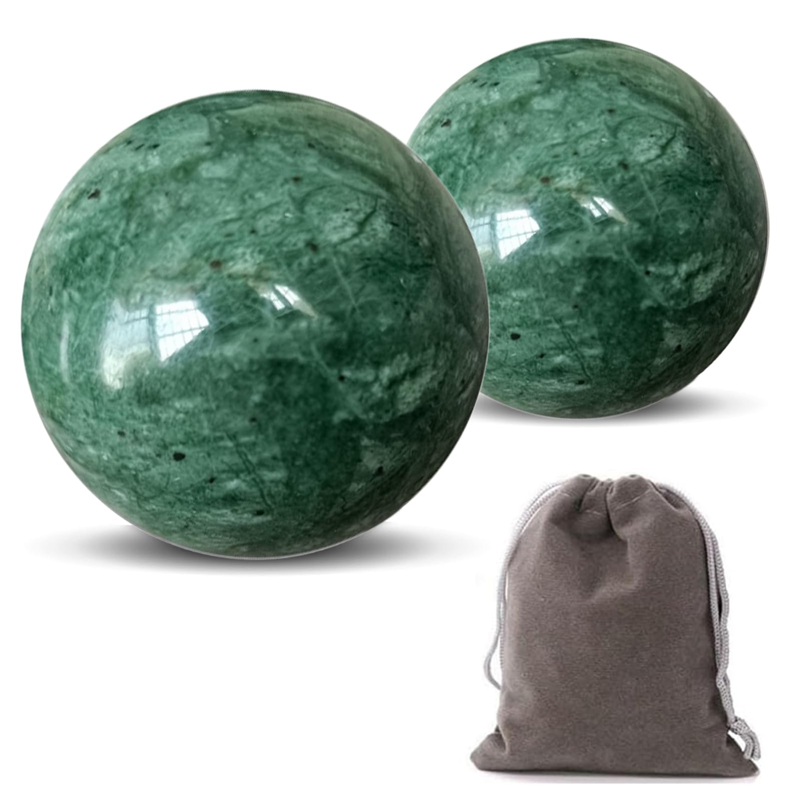 Hmsddan Baoding balls in dark green marble for palm rotation and stress relief