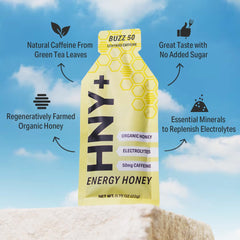 Close-up of HNY+ Buzz gel showing its smooth jelly texture.