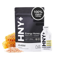 HNY+ Organic Honey Energy Gel packaging for convenient workout fueling