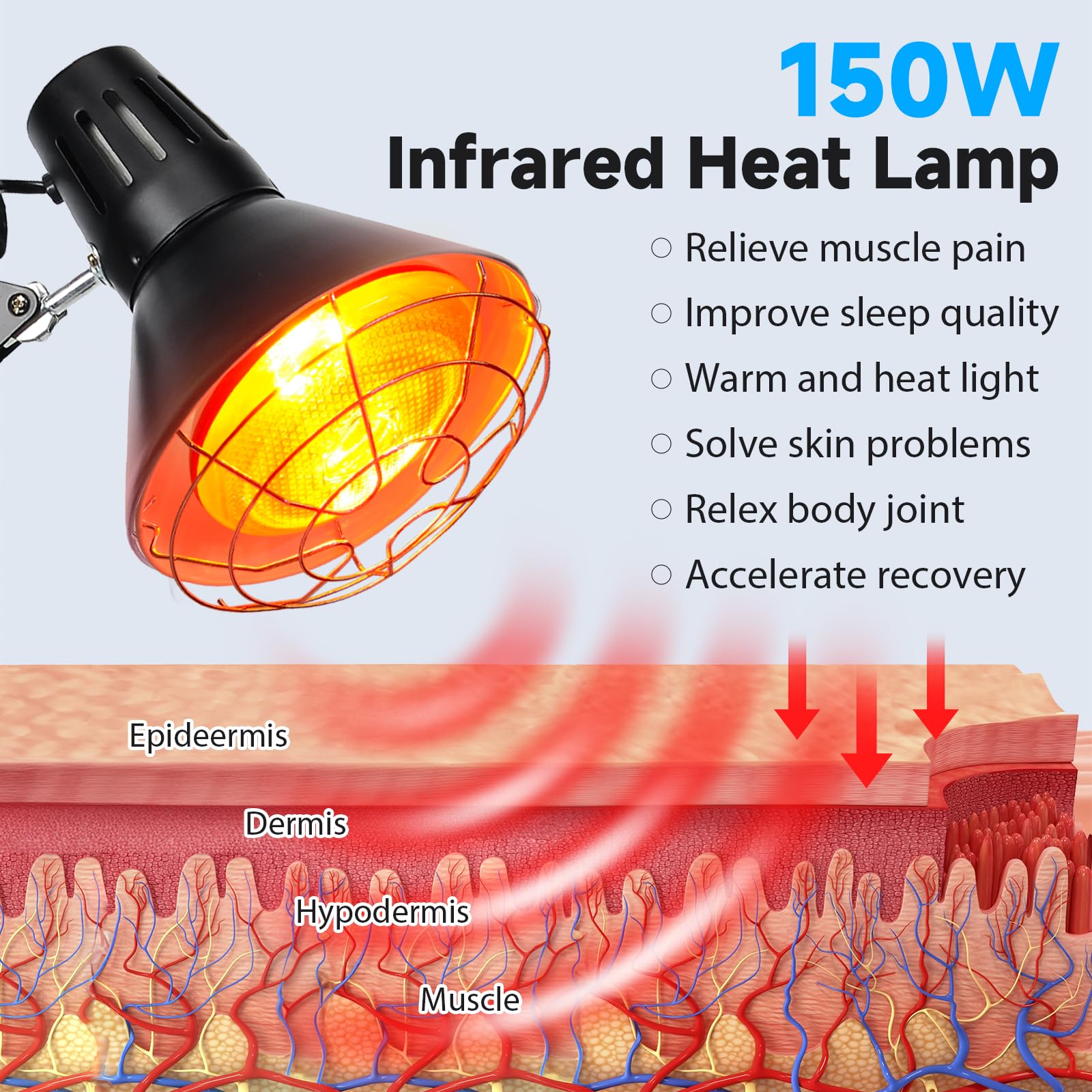Hoakya infrared heat lamp adjustable neck lets you target sore areas precisely.