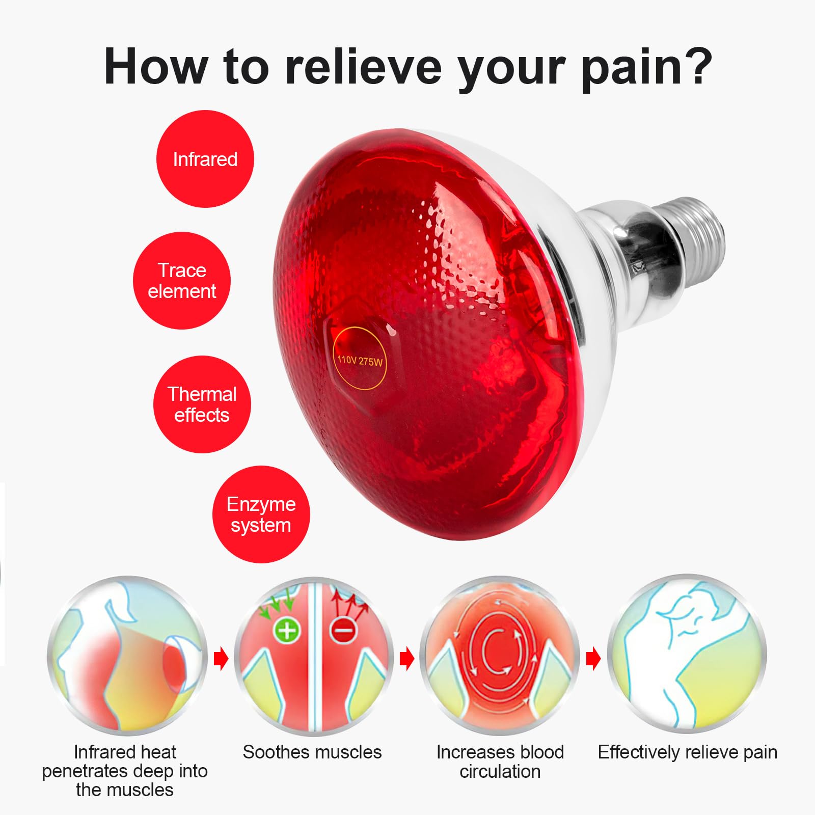 Hoakya 275W infrared bulb glass close up durable design