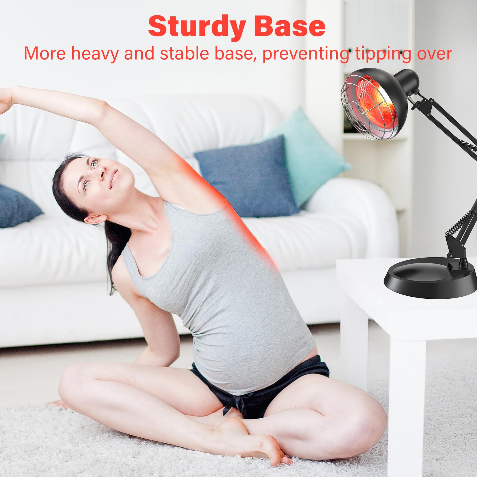 Hoakya infrared lamp base provides stability and anti-tip safety.