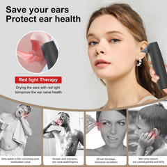 Hobcoyrs ear-drier in swim-use pose highlights quick moisture drying after swimming.