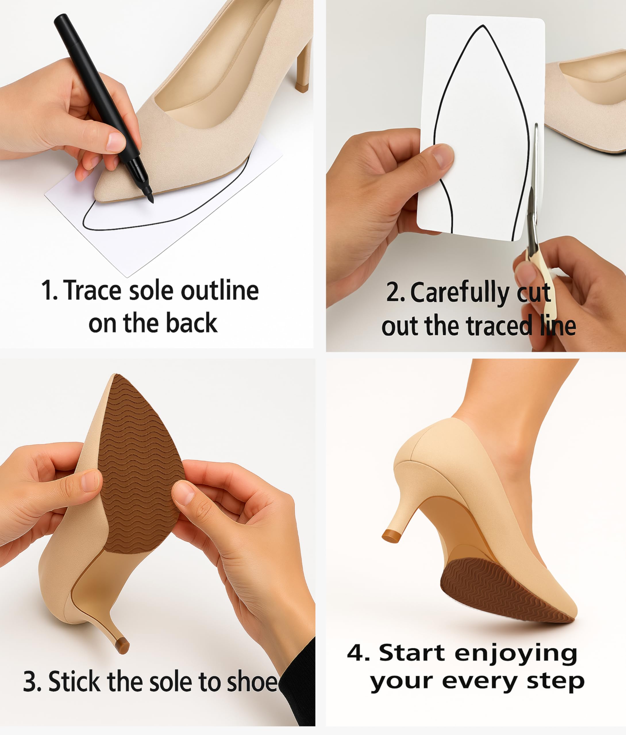 Hockydis trim-to-fit pads for dress shoes and leather soles.