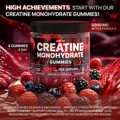 Hofnie creatine monohydrate gummies closeup flavors show raspberry and blackberry taste for enjoyable pre/post workouts.