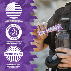 HOIST military hydration grape formula emphasizes balanced electrolytes for demanding days.