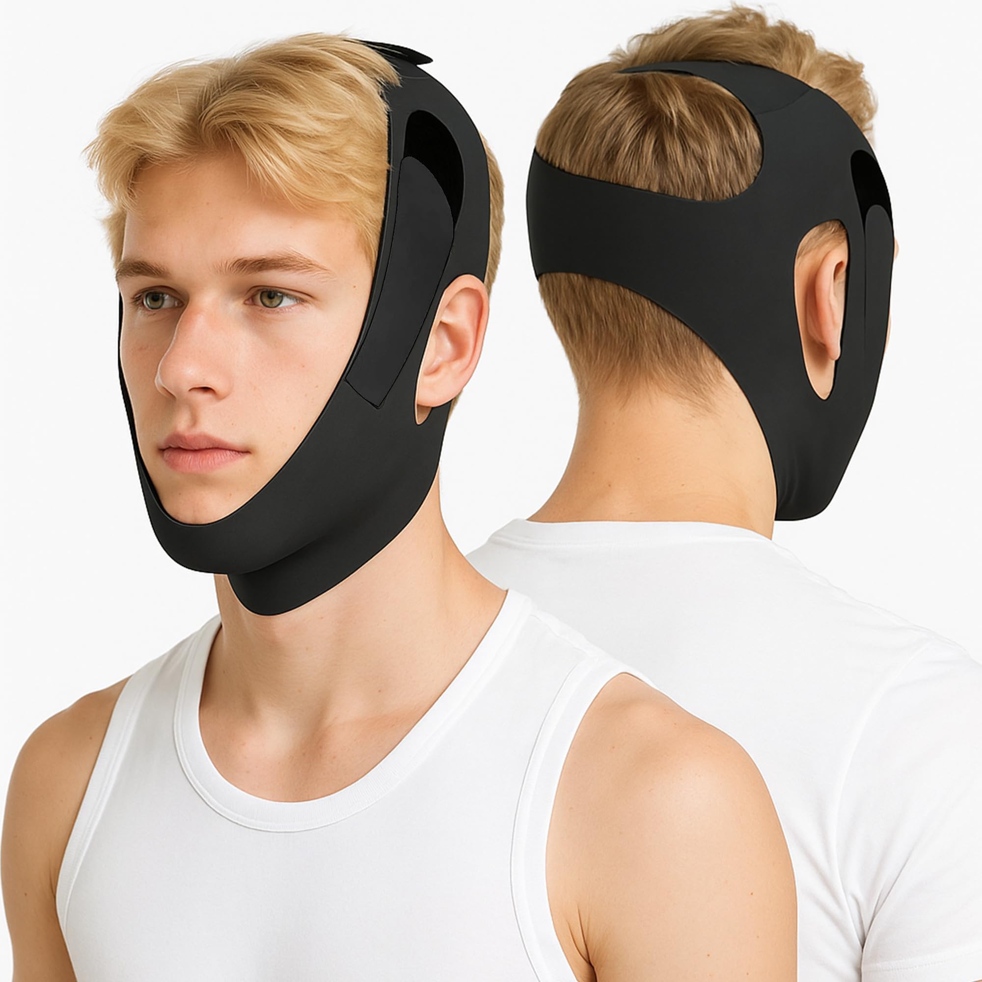 Holinee chin strap top view shows ergonomic chin lift for night wear.