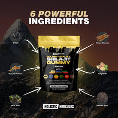 Holistic Hercules Ashwagandha Black Maca Gummies close-up highlighting plant-based vitality.