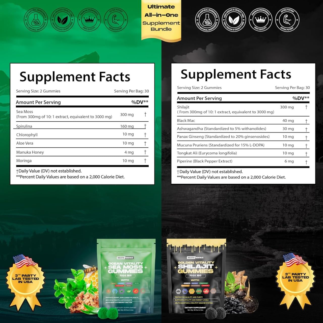 Holistic Hercules Himalayan Shilajit Gold Gummies with premium resin from the Himalayas.