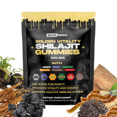 Holistic Hercules Shilajit Gummies ingredients scene with natural botanicals.
