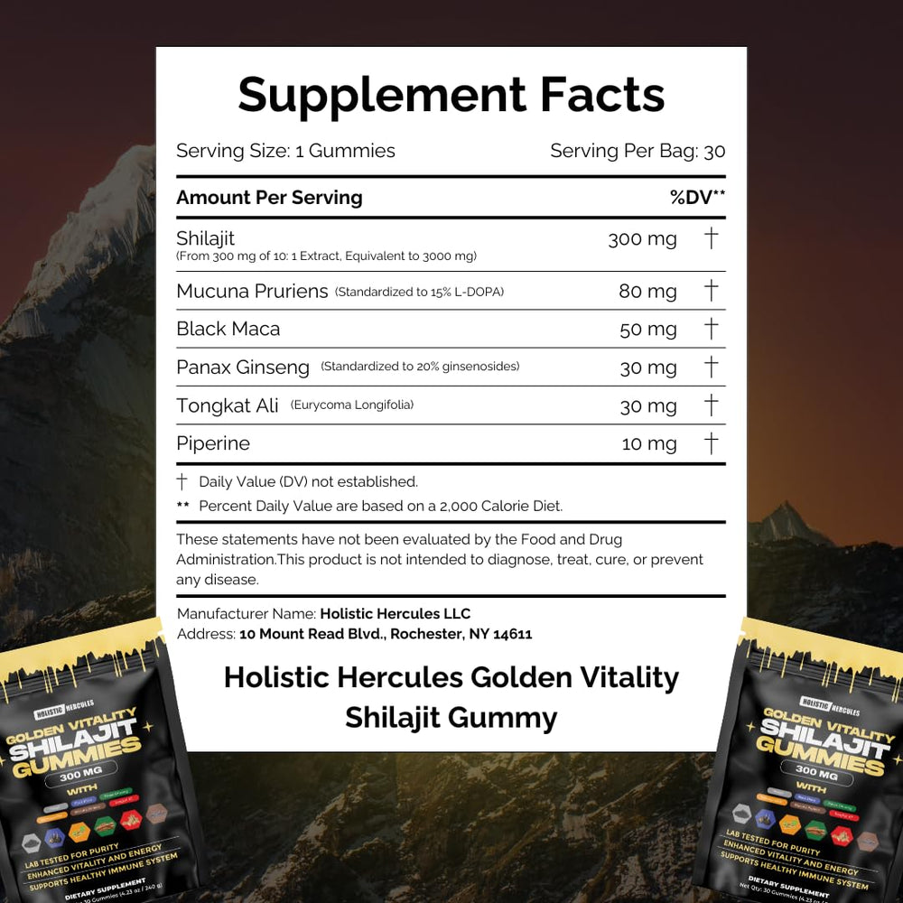 Holistic Hercules Vegan Non-GMO Sugar-Free Gummies packaging display.