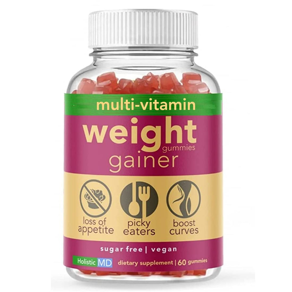 Holistic MD Gainer Gummies bottle front view emphasizes convenient daily nutrition