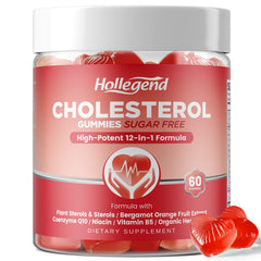 HOLLEGEND 12-In-1 Cholesterol Gummies front pack showing vegan, sugar-free heart support