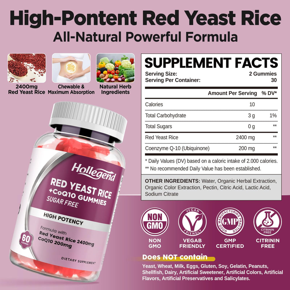Close-up of HOLLEGEND CoQ10 gummies showing sugar-free formula