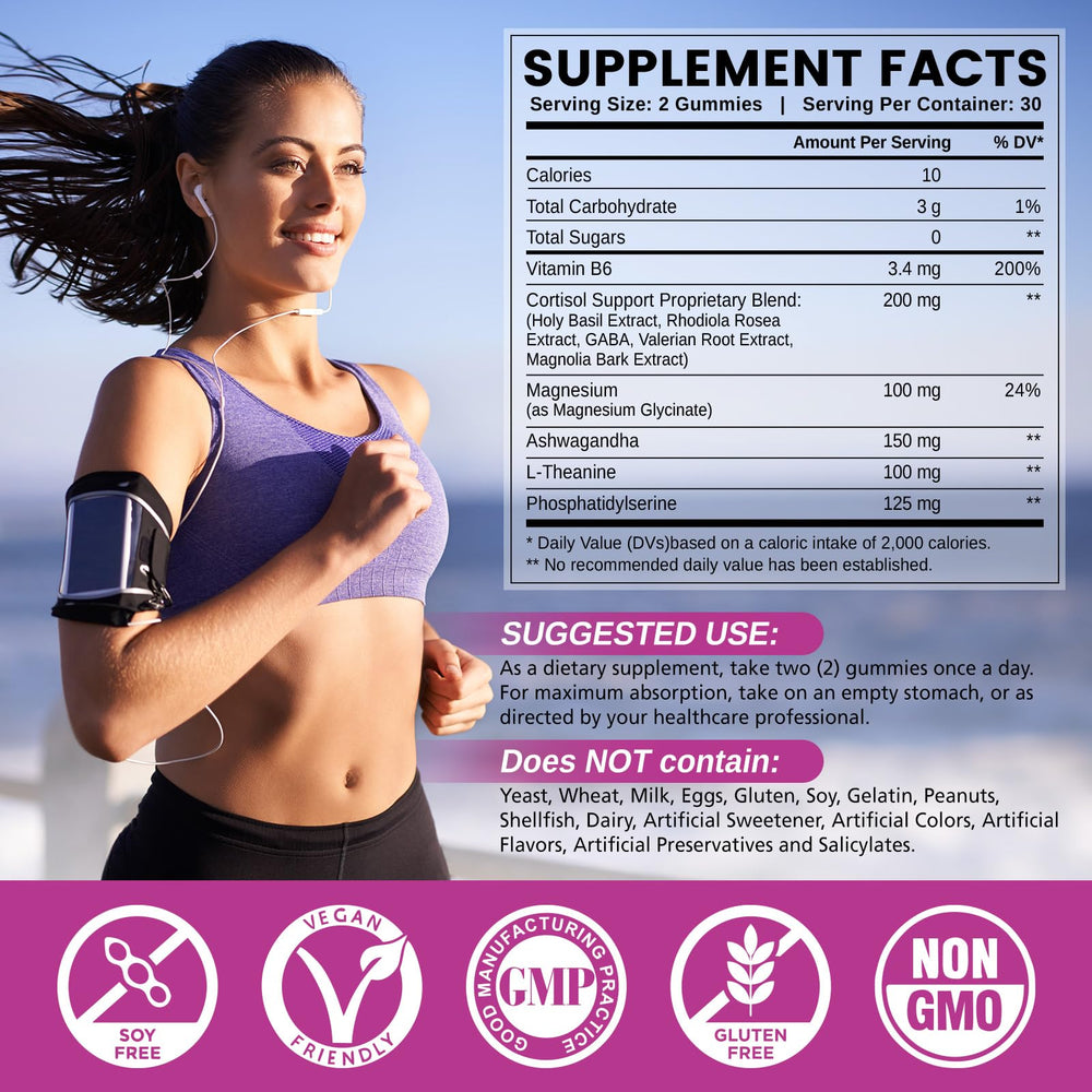 HOLLEGEND cortisol gummies closeup highlighting tasty, sugar-free stress support