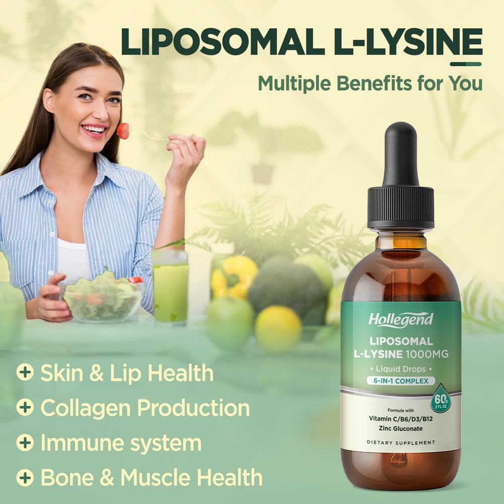 HOLLEGEND lemon-flavored lysine bottle highlights citrus taste and palatability.