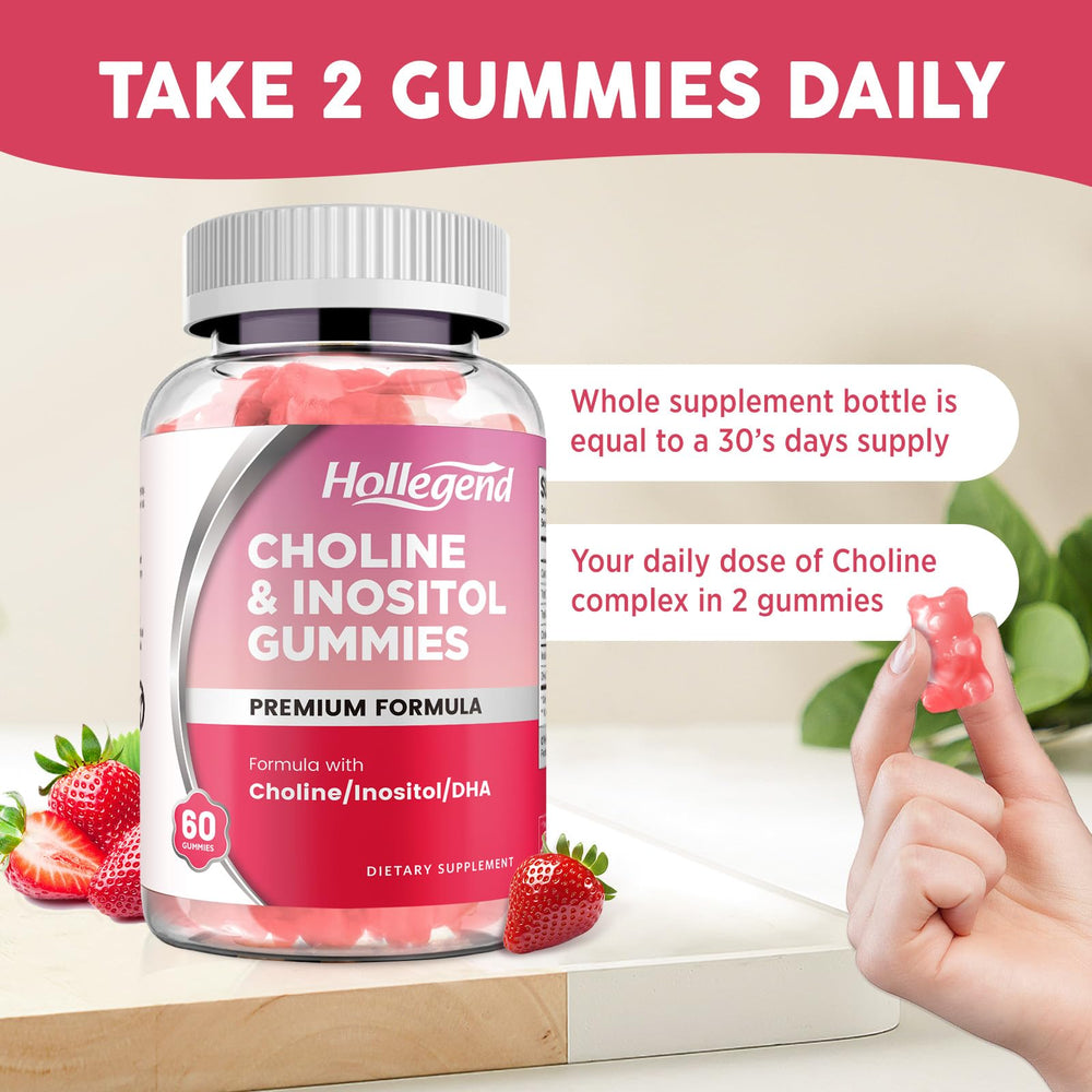 HOLLEGEND prenatal gummies bottle top view emphasizing two-gummy daily serving