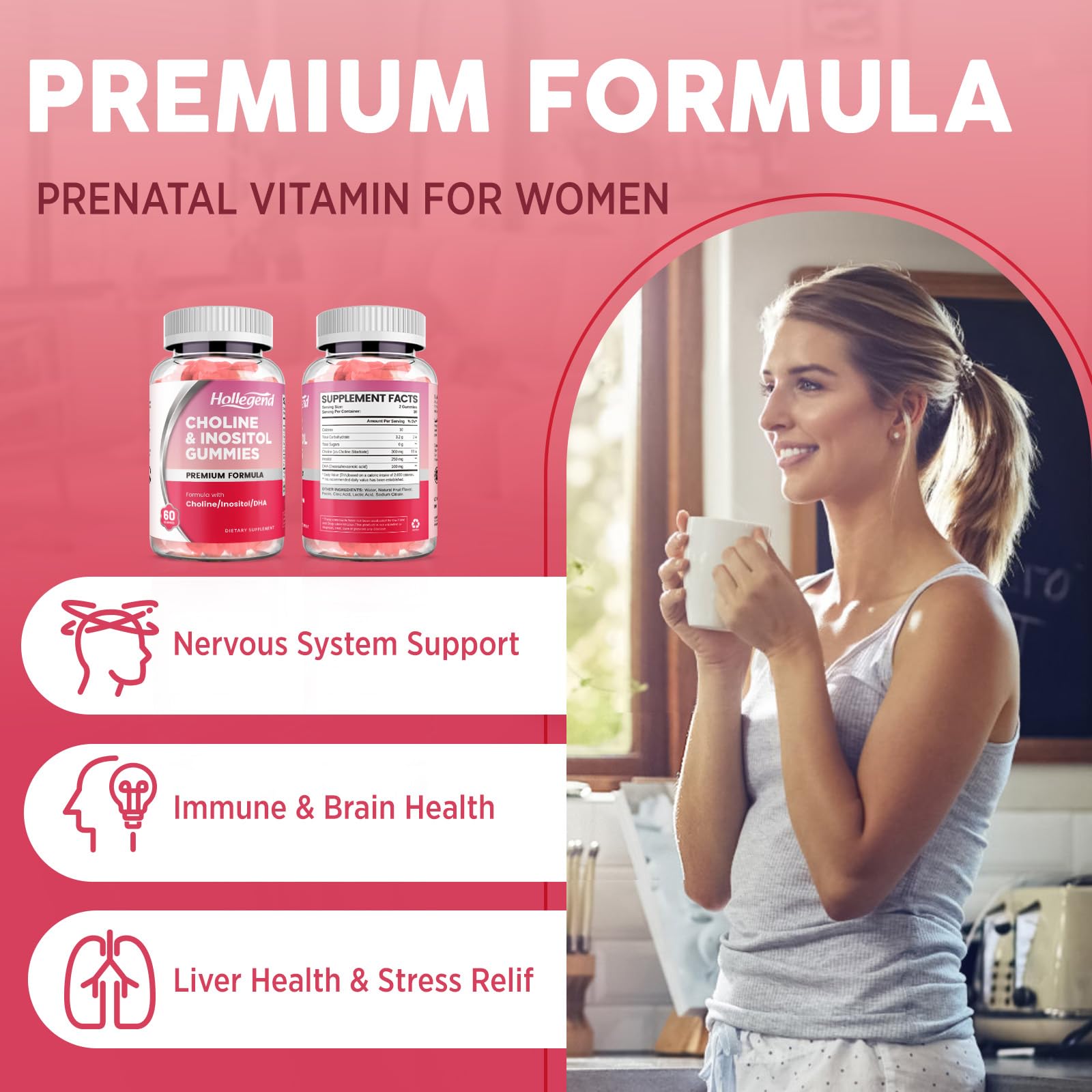 HOLLEGEND vegan sugar-free prenatal gummies pack for convenient daily use