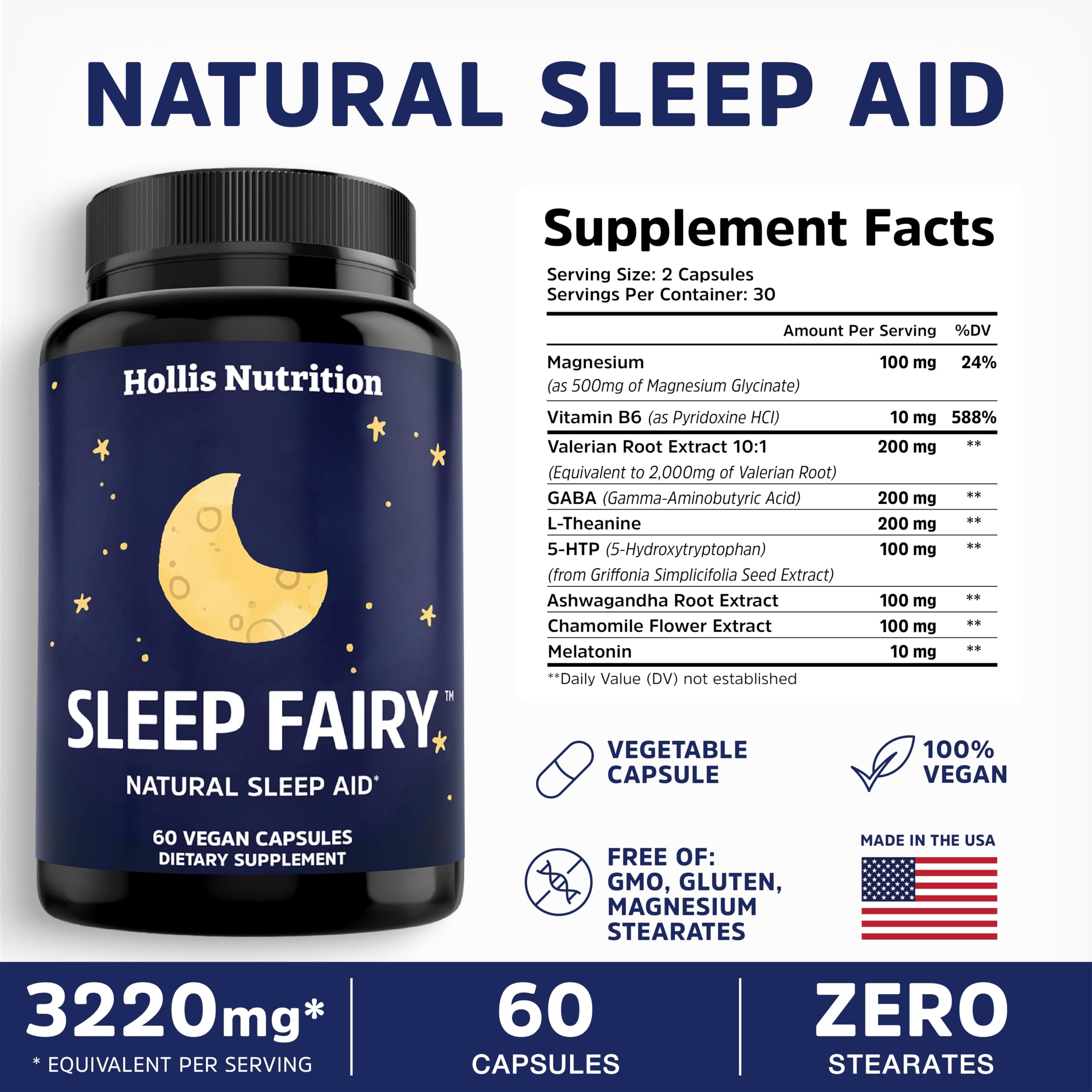 Sleep Fairy ingredients melatonin image emphasizes bedtime-friendly support.
