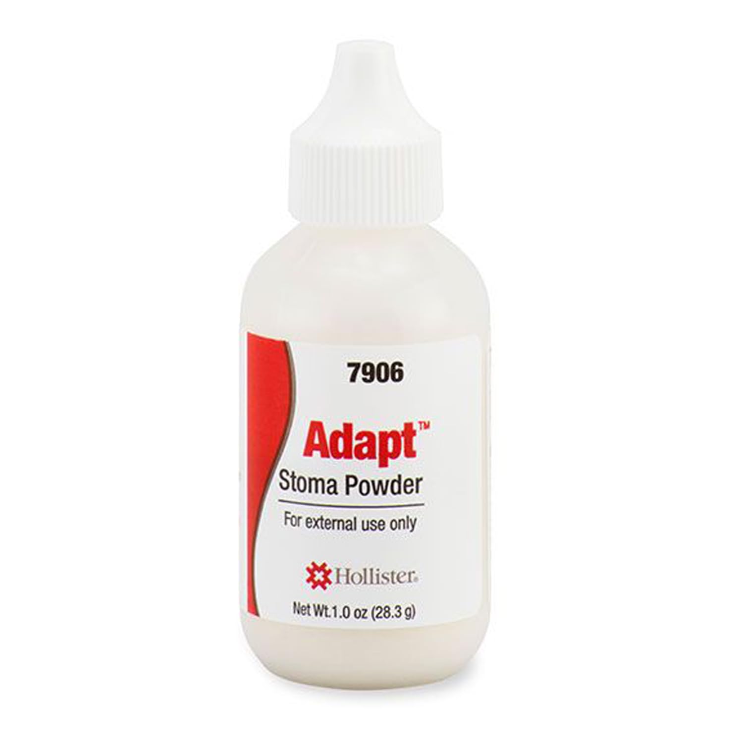 Hollister Adapt Stoma Powder bottle close-up highlighting barrier protection and easy application.