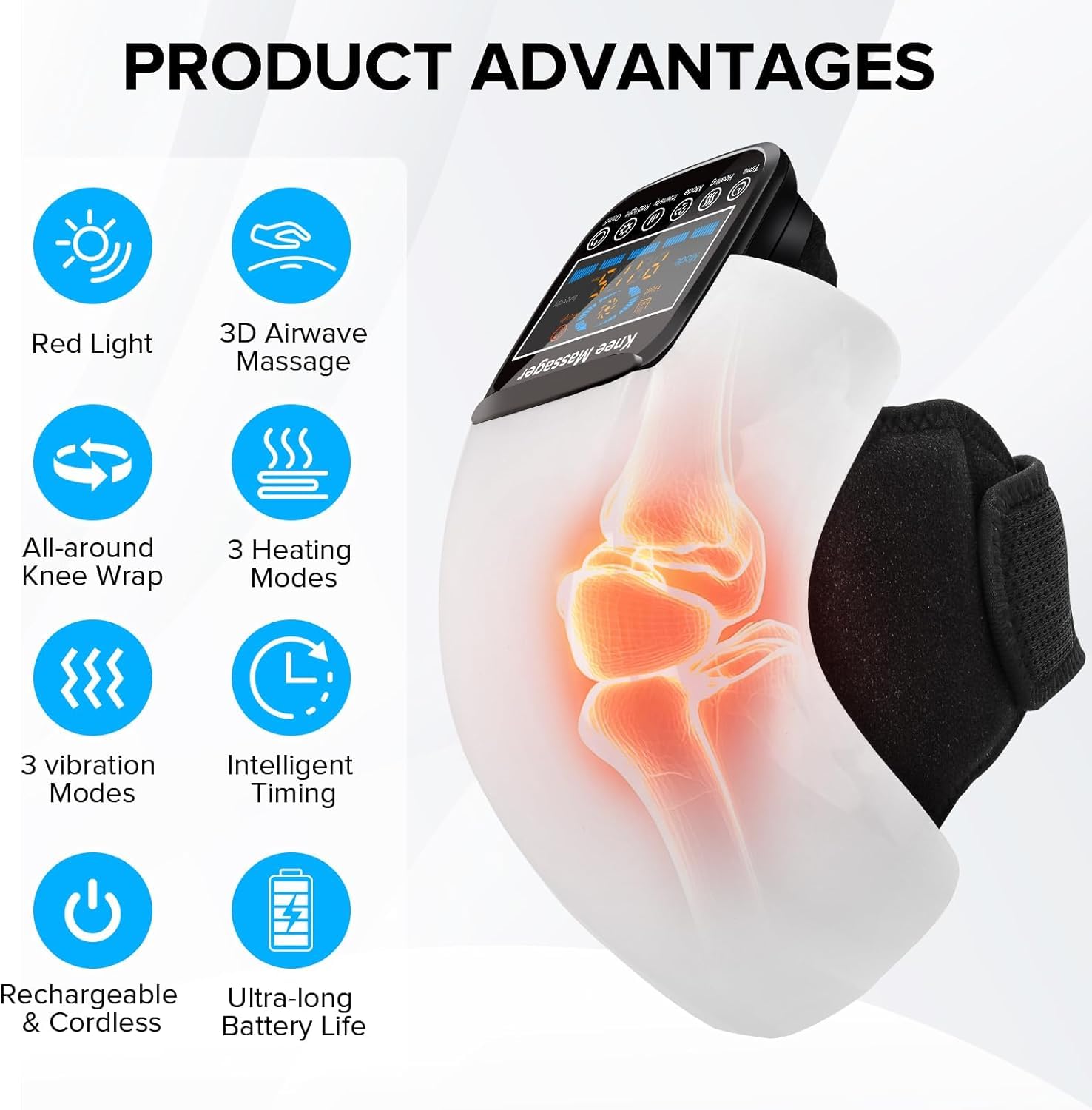 HOLLOII knee massager with deep heat mode delivering soothing warmth
