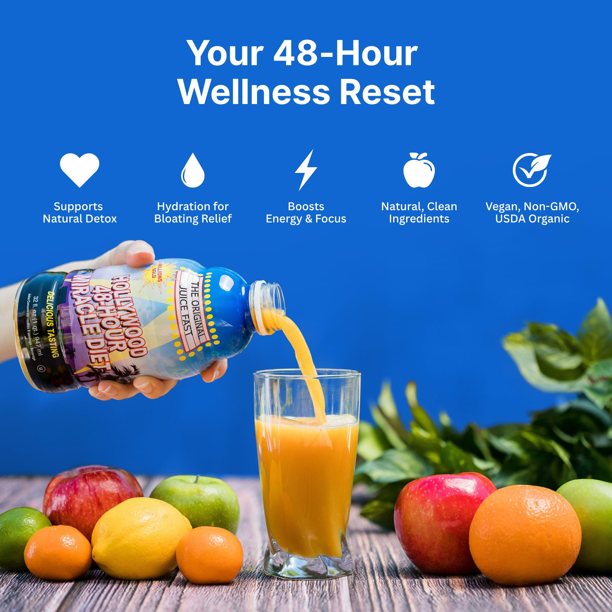 Hollywood Diet ingredients close-up hints at fresh fruit and botanical notes.