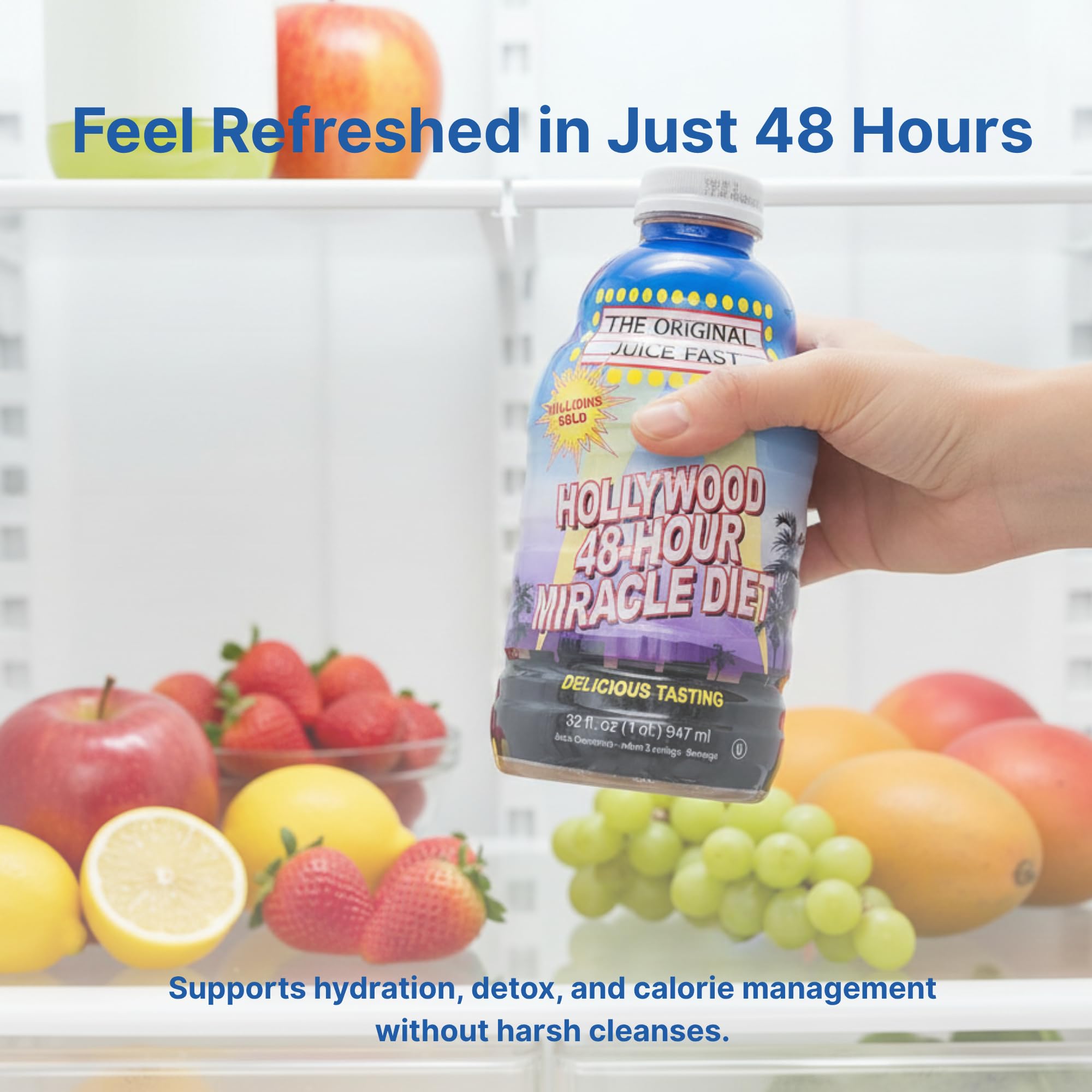 Hollywood Diet juice pour image showing a flavorful detox with easy meal replacement potential.