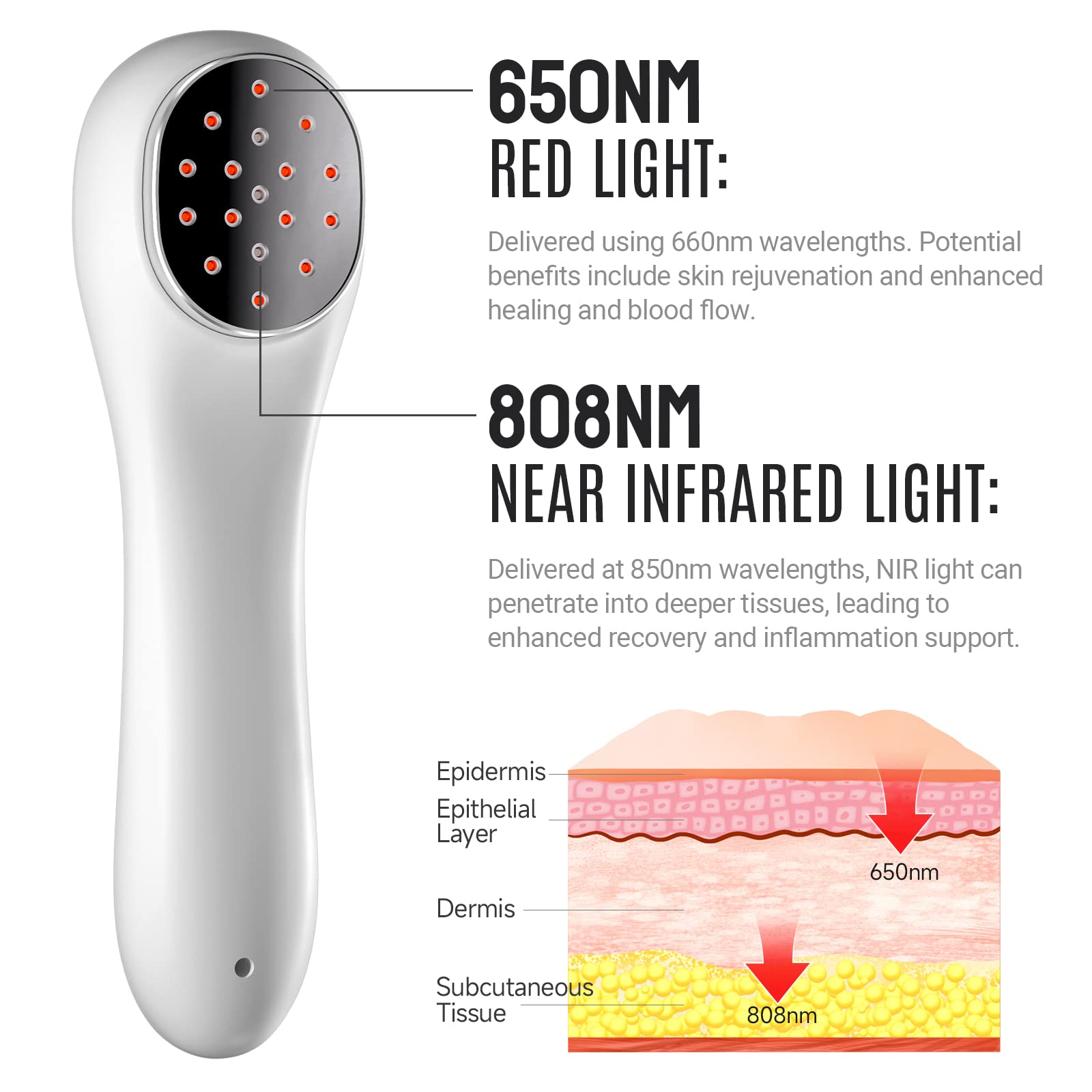 Holsn infrared wand usage close-up for targeted joint and muscle care.